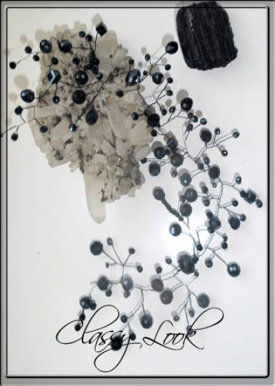 Дизайнерска кристална украса за коса Vintage Black Glam 20 см
